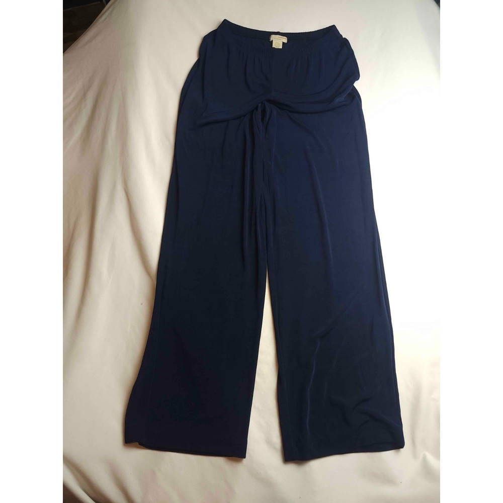 Choices Dress Pants Womens Medium Navy Blue Wide Leg Pull On Elastic Waist